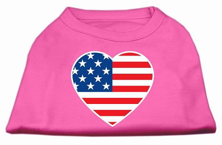 American Flag Heart Screen Print Shirt Bright Pink XS